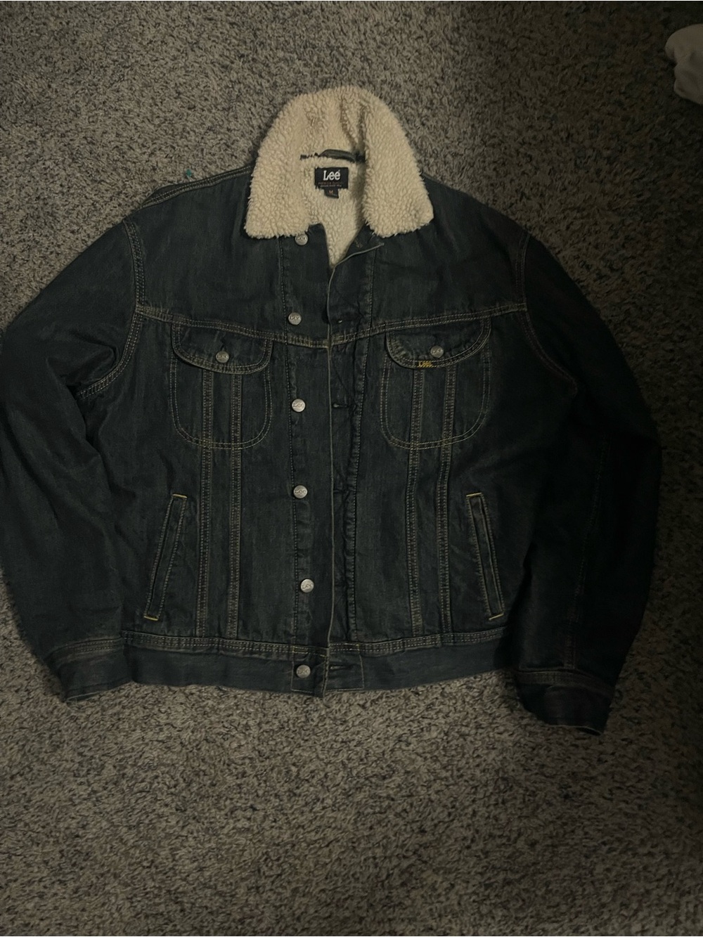 Lee Dark Blue Denim Jacket with Cream Sherpa Collar